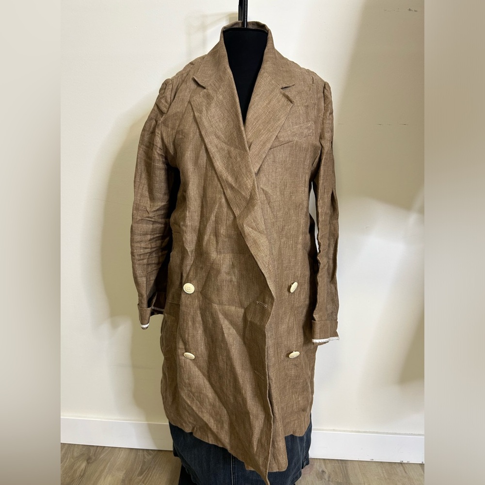 Zara Basic Linen Brown Button Jacket - image 1